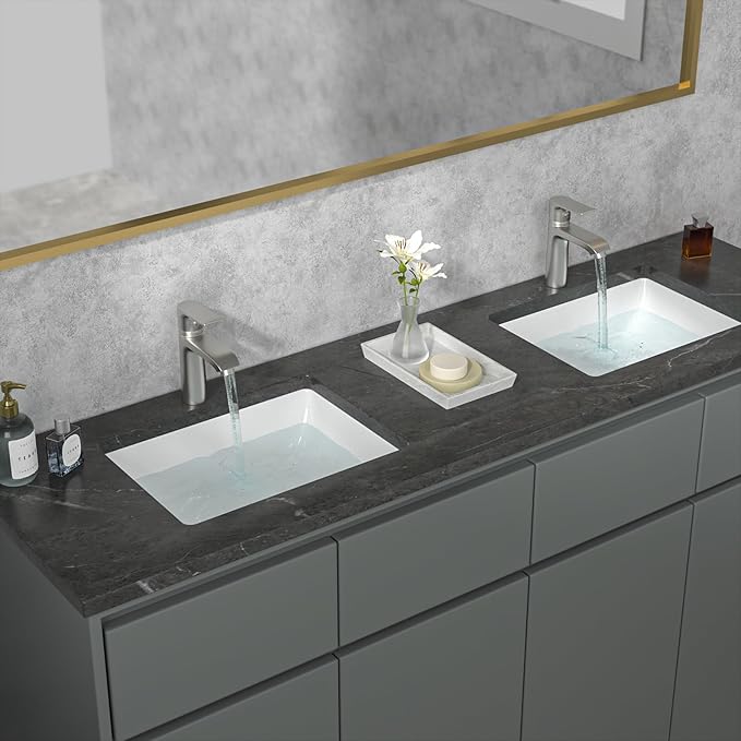 Sarlai Undermount Rectangular Vessel Sink - 18 x 14 inch Modern White Ceramic, Vanity Sink Art Basin with Overflow, Interior 16.25"x11.8"x6.5"