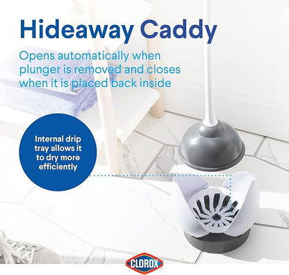 Clorox Toilet Plunger with Hideaway Caddy,– for Bathroom Organization and Storage,Bathroom Accessories,Toilet Unclogger,with Holder,White,(Pack of 12)