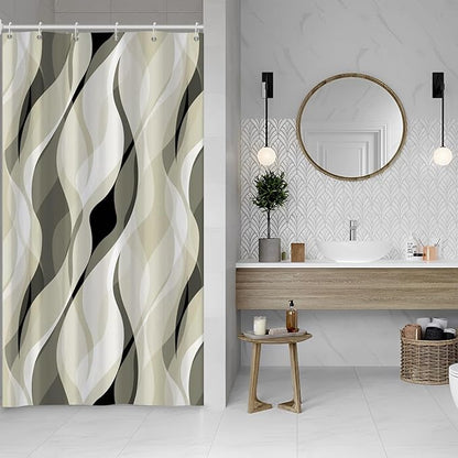 Light Green Shower Curtain, Modern Abstract Green and Grey Striped Shower Curtain Set for Bathroom Waterproof Shower Curtain with Hooks, 48x72 Inch