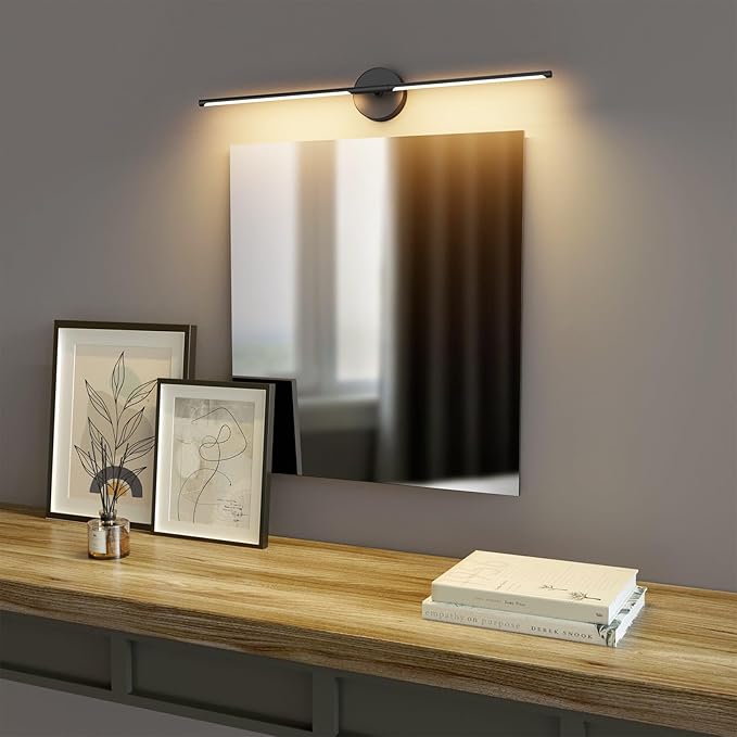 Modern Wall Sconce for Bathroom & Bedroom - 33In Black Vanity Light Fixture - 3000K Warm Light - 360 Rotate Over Mirror