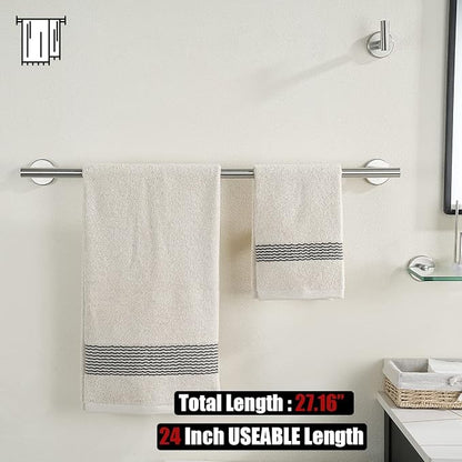 JQK Bathroom Hardware Set, 5-Piece Bath Accessories Set Brushed Finished Wall Mount Includes 24 in Towel Bar, 7 in Towel Ring, Toilet Paper Holder, 2 Towel Hooks, BAS165-BN
