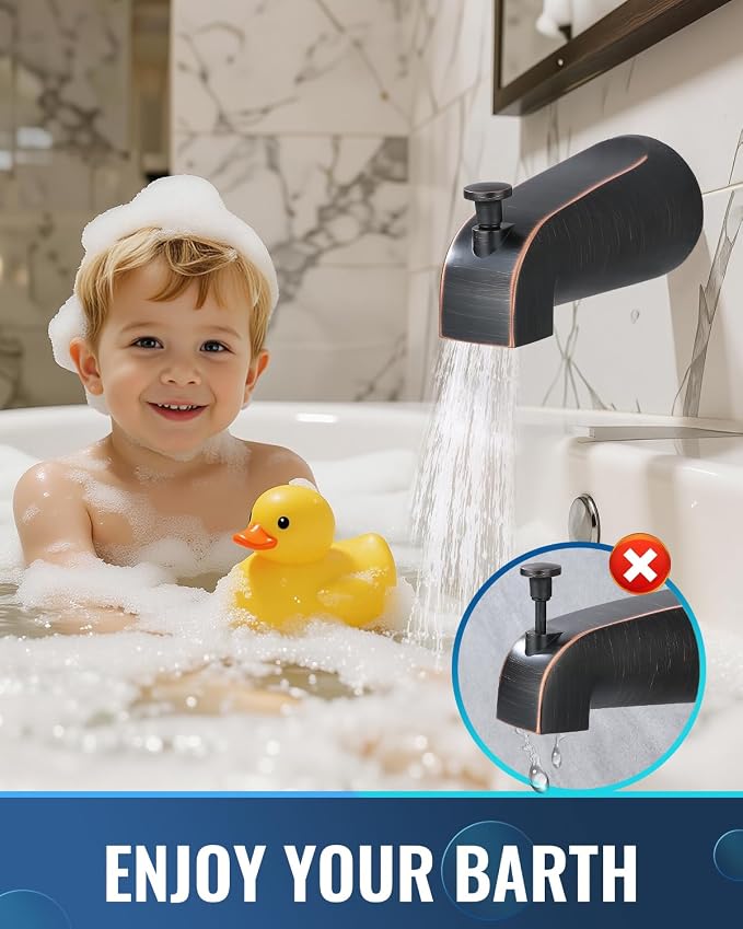 Tub Spout with Diverter, Slip On Bathtub Spout Fits 1/2'' Copper Tube(5/8'' Dia), Bathroom Tub Faucet with PTFE Tape & Hex Wrench, Oil Rubbed Bronze