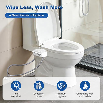 Hibbent 2 Pack Ultra-Slim Bidet Attachment for Toilet, Non-Electric Self Cleaning Bidet Toilet Seat, Adjustable Water Pressure Bidet Sprayer, Retractable Dual Nozzles for Rear & Feminine Wash