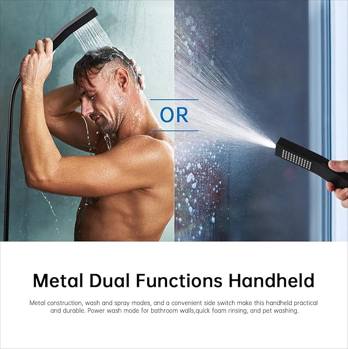 G-Promise 10 Inch All Metal Rain Shower Head with Handheld (Matte Black) | Full Body Coverage, Pause Mode Diverter, Power Wash Mode Handheld, Suits Every Height, Easy to Install, Modern Bath Upgrade