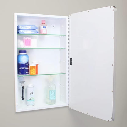 16x26 Austin Farmhouse Metal Framed Rounded Rectangle Recessed Bathroom Medicine Cabinet, Beveled Mirror, 14x24 in-Wall Opening, powder-coated Steel, Glass Shelves, Magnet Close, Brushed Nickel