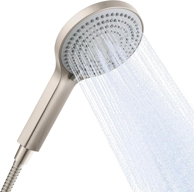 OFFO Handheld Shower Head Set, 6-Mode Brushed Nickel High Pressure Handheld Sprayer with 60" Stainless Steel Shower Hose, High Flow Large Powerful Boosting Handheld Showerhead for Low Water Pressure
