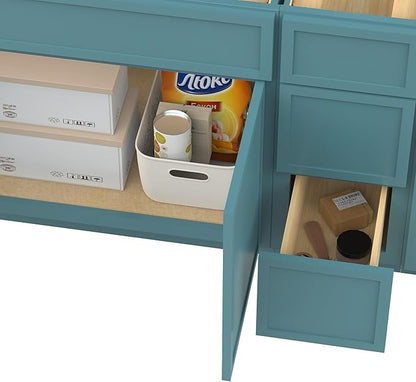 HomeBeyond 78 Inches Bathroom Vanity Base Cabinet Without Sink, Double Sink Top Sturdy Floor Mounted Cabinet with Door & Soft Closing Drawers, Green, VA4133-2+VA4112-3