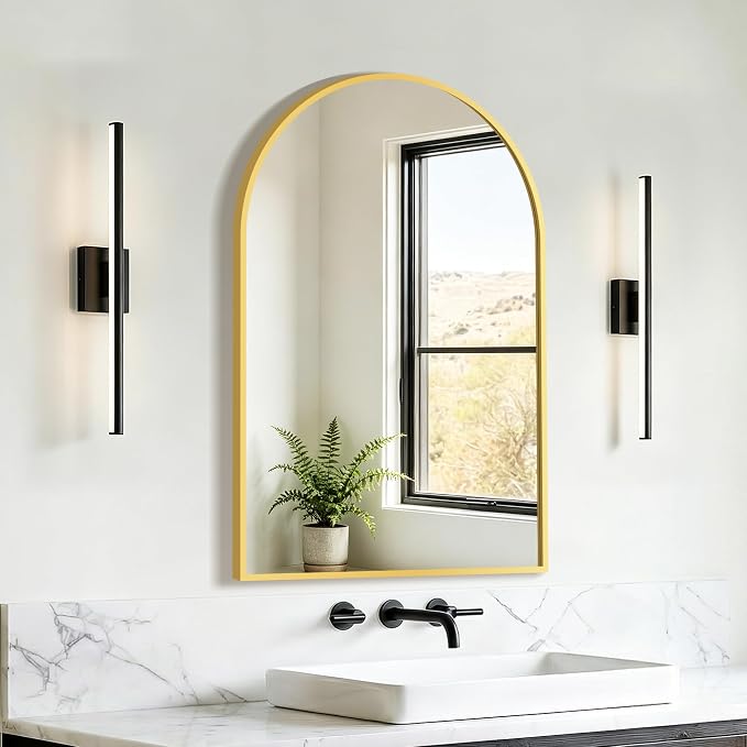 FICTOR 20" x 30" Arched Bathroom Vanity Mirror for Over Sink, Gold | Anti-Rust Metal Framed, HD Tempered Shatter-Proof Glass, Modern Wall Mirror for Entryway, Living Room, Bedroom