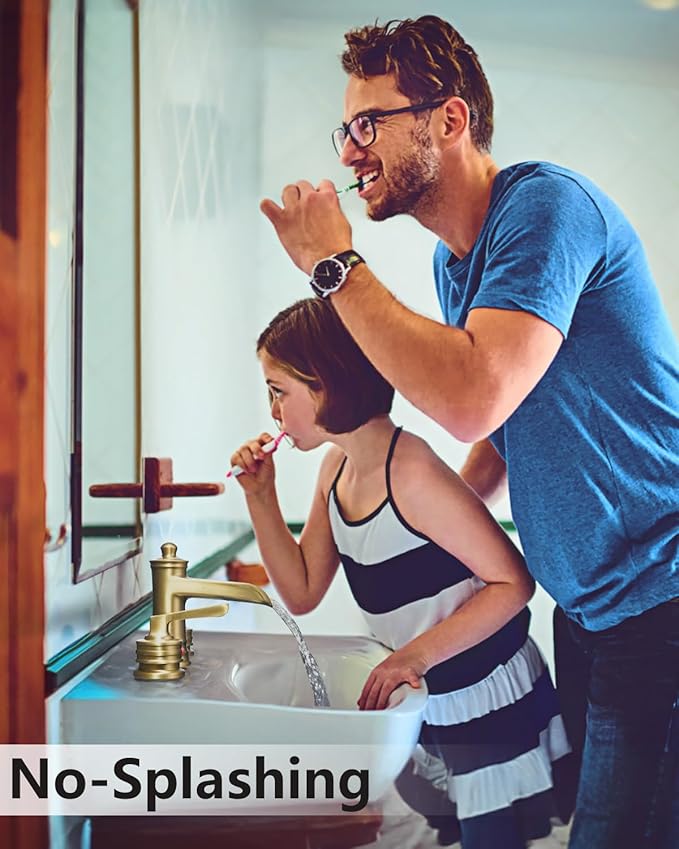 Fapully Brushed Gold Bathroom Sink Faucet, Waterfall Bathroom Faucets 3 Hole, 8 Inch Widespread Bathroom Faucet with Pop-up Drain, 2-Handle Faucet for Bathroom Sink Vanity RV