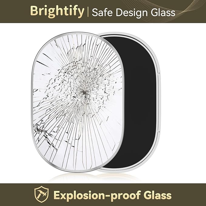 Brightify Silver Oval Mirror for Bathroom 20x33 Inch, Metal Framed Bathroom Vanity Silver Mirrors, Modern Pill Shape Mirror for Bedroom Living Room Wall Decorative Hang Vertical and Horizontal