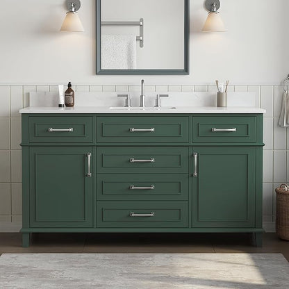 60 Inch Green Bathroom Vanity Single Sink, Fully Assembled Bathroom Vanities with Soft Closing Doors & Dovetail Drawers, Solid Wood Vanity Bathroom, 60 Inch Vanity Single Sink