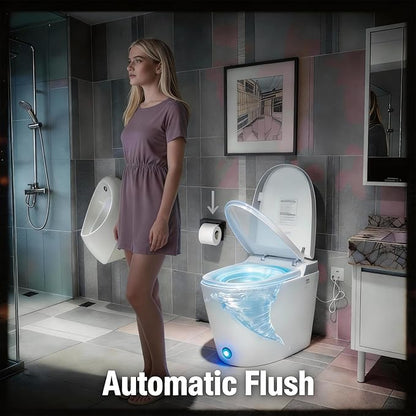 ‌VANCOCO Smart Toilets with Built-in Bidet,One-Piece Toilets with Toilet Bidet,Smart Toilets and Bidets with Night Light & Heated Seat,Warm Water Wash & Air Dryer