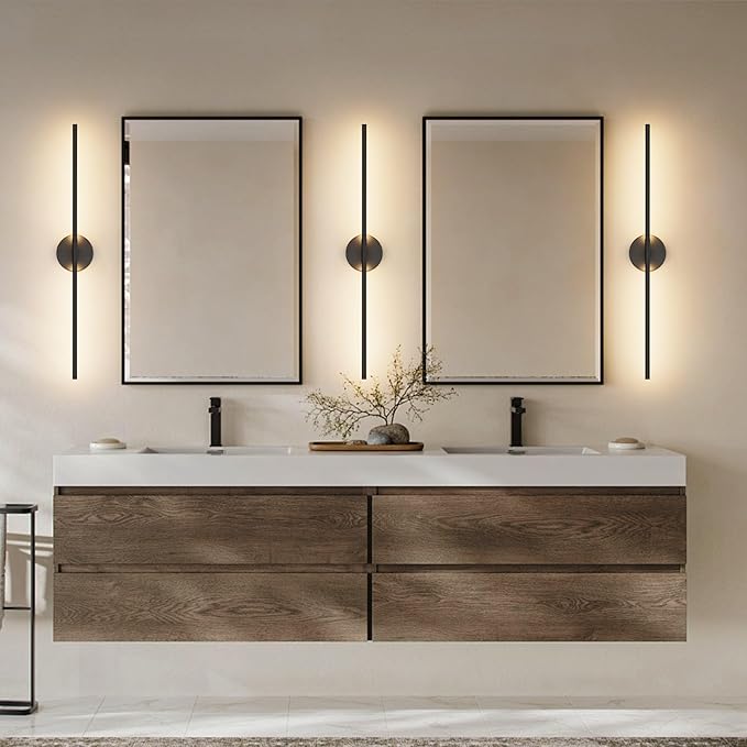 Modern Wall Sconce for Bathroom & Bedroom - 33In Black Vanity Light Fixture - 3000K Warm Light - 360 Rotate Over Mirror