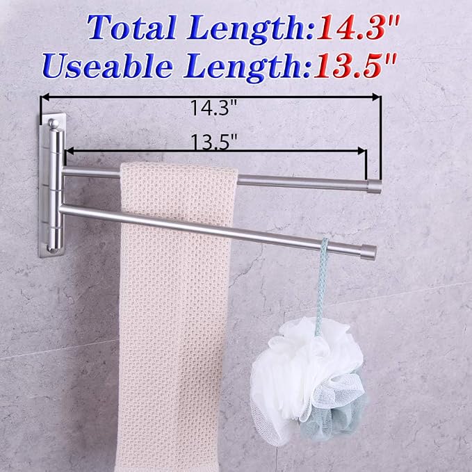 GERZWY Bathroom Swing Arm Towel Bars 2-Arm Wall Mount Stainless Steel Bath Towel Rack Hanger Towel Holder Organizer Brushed Finish HYG02-LS
