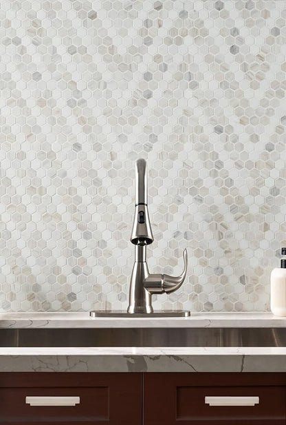 MSI Angora Sazi 11 in. x 14 in. Polished Marble Hexagon Tile for Kitchen Backsplash, Floor Tile, Wall Tile for Bathroom, Shower Wall Tile, Mesh Mounted Mosaic Tile
