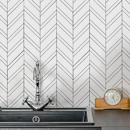 Yipscazo Polished White Herringbone Peel and Stick Backsplash for Kitchen Walls, Sample Heat Resistant PVC Mixed Metal Stick on Backsplash Tiles,Waterproof Peel and Stick Tile for Bathroom&Shower
