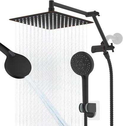 Metal 10" Rain Shower Head with Handheld, High-Pressure Showerhead,10-Mode | Oil Rubbed Bronze, Rainfall Shower Head with 5" Large Handheld, Adjustable 16" Shower Extension Arm/71" Hose, 3-Way Diverter