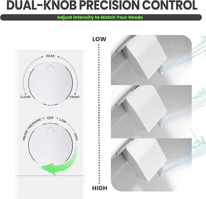 Toilet Bidet With Left/Right Side Reversible Design, Fresh Water, Non-Electric, Toilet Bidet Attachment, Right/Left Hand Side with Dual Nozzle, Self-Clean, Includes Extended Screws (Chrome)