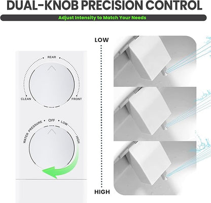 Toilet Bidet With Left/Right Side Reversible Design, Fresh Water, Non-Electric, Toilet Bidet Attachment, Right/Left Hand Side with Dual Nozzle, Self-Clean, Includes Extended Screws (Chrome)