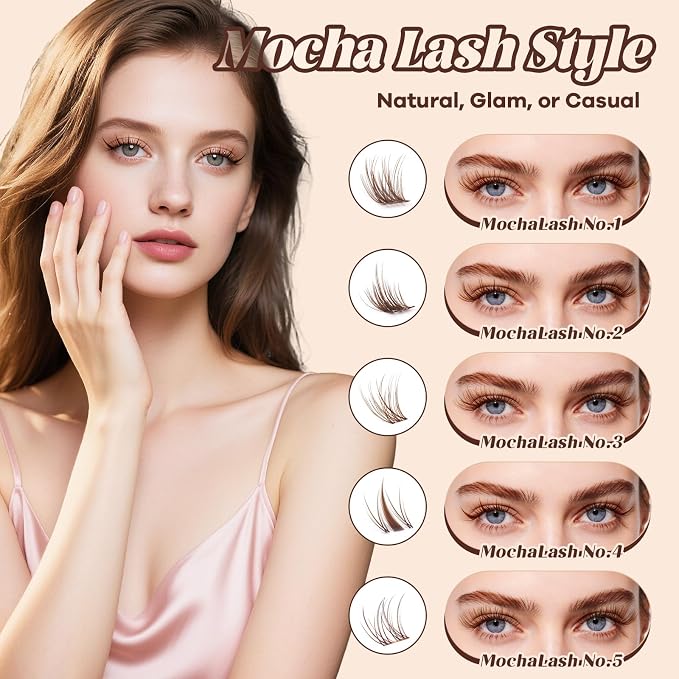B&Q Brown Lash Clusters Blonde Brown Eyelash Cluster for Light Hair, MochaLash Cluster Eyelash Extensions Soft Browns False Eyelashes Comfortable Eyelash Clusters Perfect for Occasions（MochaLash 04）