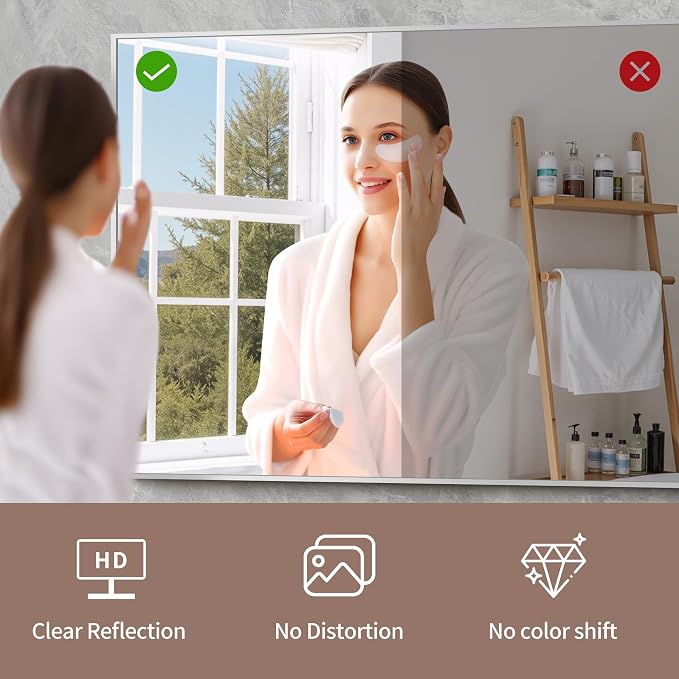YIROMAN Bathroom Mirror 60"x36", Large Brushed Silver Bathroom Mirror for Over Sink with Aluminum Frame, Rectangular Vanity Mirror with Right Angle, Wall Mirror Hangs Horizontal or Vertical