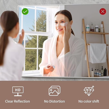 YIROMAN Bathroom Mirror 48"x36", Large Brushed Silver Bathroom Mirror for Over Sink with Aluminum Frame, Rectangular Vanity Mirror with Right Angle, Wall Mirror Hangs Horizontal or Vertical