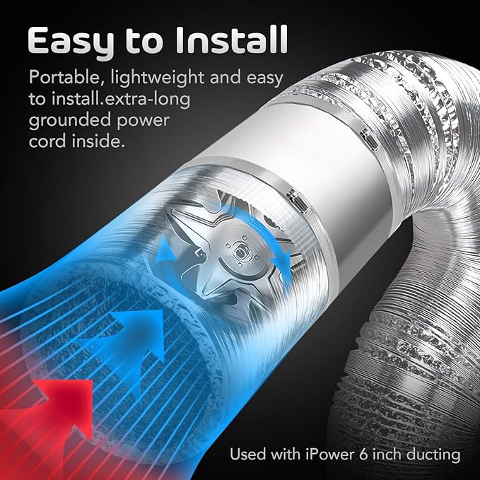 iPower 6 inch Inline Booster Fan and 16 Feet Non-Insulated Flex Air Aluminum Ducting Vent Hose for Kitchen Bathroom Grow Tent HVAC Exhaust or Intake