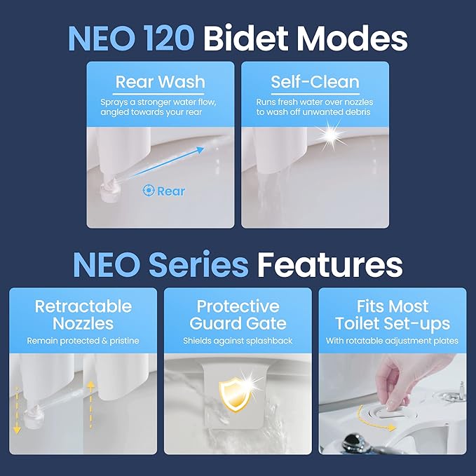 LUXE Bidet NEO 120 - Single Nozzle, Self-Cleaning, Non-Electric Bidet Attachment for Toilet Seat, Adjustable Water Pressure, Rear Wash (Rose Gold)