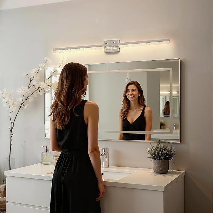 L LOHAS LED 48inch Vanity Light Bar Over Mirror Nickel Bubbled Acrylic 3CCT | Modern Bathroom Light Fixture With Bubbled Acrylic Shade, Adjustable LED Vanity Lighting for Mirror and Living Room Wall