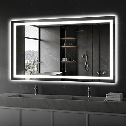 Koonmi 48x32 LED Bathroom Mirror, Shatterproof Mirror with Light | 90CRI Vanity Mirror with Anti-fog Backlit + Front Lit, 3 Color, Easy Install for Bathroom Hotel (IP65)