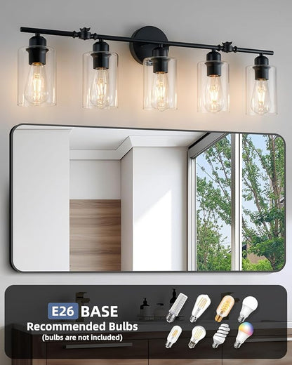 5-Light Bathroom Light Fixtures, Matte Black Vanity Lights for Bathroom