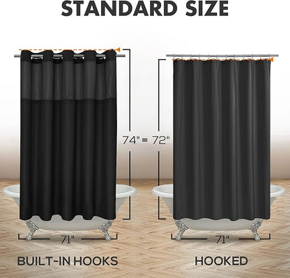 River Dream No Hook Slub Textured Shower Curtain with Snap-in PEVA Liner Set - 71" x 74"(72"), Hotel Style with See Through Top Window, Machine Washable & Water Repellent Fabric, Black, 71x74