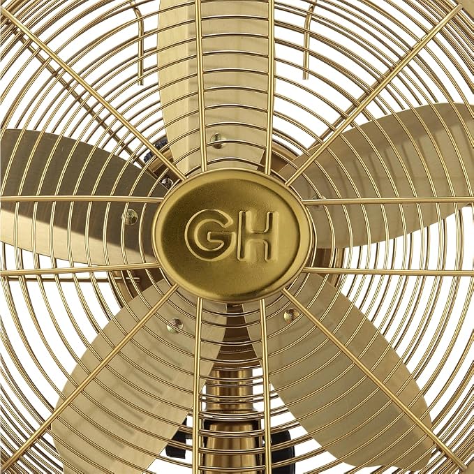 Good Housekeeping 92613 All-Metal 12" Retro Desk Office Table Fan with Wide Oscillation, 3-Speed Settings & Carrying Handle, Satin Brass