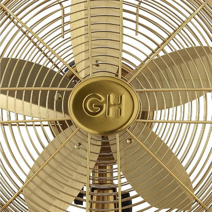 Good Housekeeping 92613 All-Metal 12" Retro Desk Office Table Fan with Wide Oscillation, 3-Speed Settings & Carrying Handle, Satin Brass