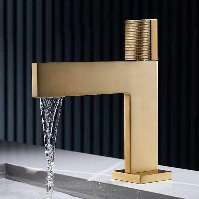 Bathroom Water Faucet Single Hole Waterfall Faucet for Bathroom Sink Single Handle Brushed Gold