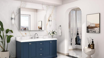 Keonjinn 40 x 32 Inch Large Medicine Cabinet for Bathroom, Silver Lightweight Combined Double Doors Mirrored Cabinet, Assembly Needed, Recessed or Wall Mount, Flexiable Ample Storage, Soft Closing | Assembly Needed, Lightweight Combined Double Doors, R...