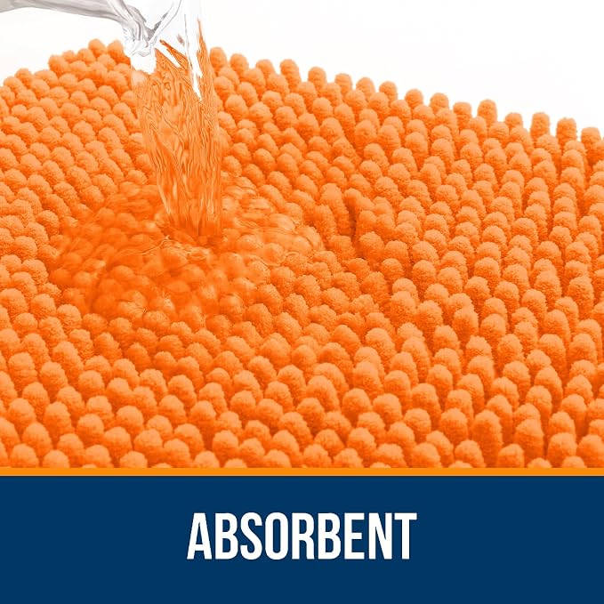 OLANLY Bathroom Rugs 36x24, Extra Soft Absorbent Chenille Bath Rugs | Orange, Quick-Drying Rubber Backing, Machine Washable Bath Mat for Bathroom Floor, Tub and Shower, Home Decor Accessories