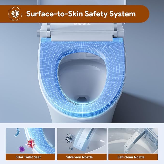 Uncle Brown Smart Toilet UBST12P, Advanced Bidet toilet with Powerful 1000g MaP Flush Score, ADA Height, Foam Shield, PlasmaClean Technology, Heated Seat, Auto-deodorization, Dryer