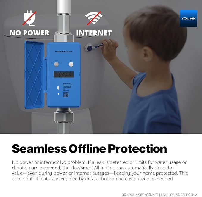 NSF Certified YoLink FlowSmart All-in-One Smart Water Meter & Auto Shutoff for 2" Pipes, LoRa Long-Range, Real-Time Leak Detection, 10-Year Battery, 80+ Device Ecosystem, Hub Required
