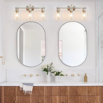 Brushed Nickel Bathroom Light Fixture 3-Light Bathroom Vanity Light Brushed Nickel 3 Light Vanity Lights for Bathrrom with Clear Glass Shades for Living Room Bedroom(E26 Socket)