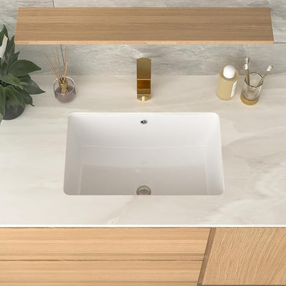 21 Inch Undermount Bathroom Sink Rectangular - 21"x13" White Rectangle Porcelain Ceramic Vessel Sink with Overflow,Under Counter Lavatory Vanity