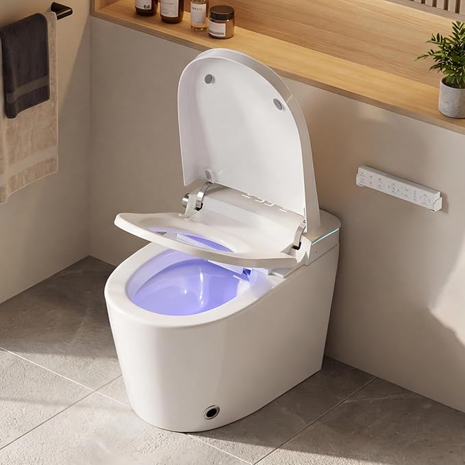 Smart Toilet with Bidet, Foam Shield, UV-C Light, Blackout Flush, Dual Auto Flush, Heated Seat, Air Dryer, Modern Elongated Japanese One Piece Bidet for Bathrooms