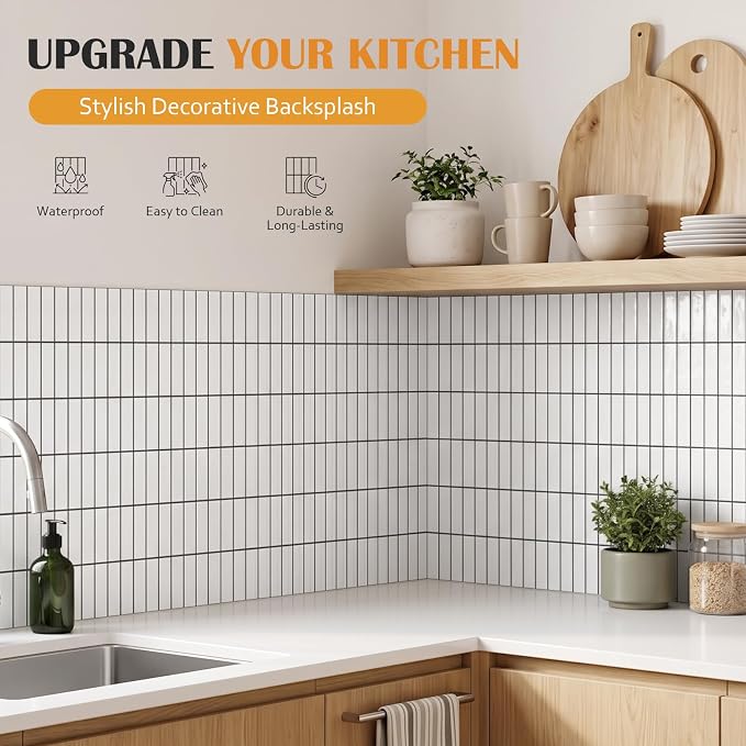 JOLOV 10 Pack Peel and Stick Backsplash Tiles, Waterproof 3D Stickers | Thicker self-adhesive 3D tile stickers for kitchen and bathroom walls; removable, waterproof and easy to install.