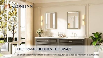 Keonjinn Brushed Nickel Bathroom Mirrors for Over Sink 20" x 30", Rectangle | Safer HD Tempered Glass, Beveled Edge, Aluminum Alloy Framed, Transitional Decorative, Silver Bathroom Vanity Mirror for Wall
