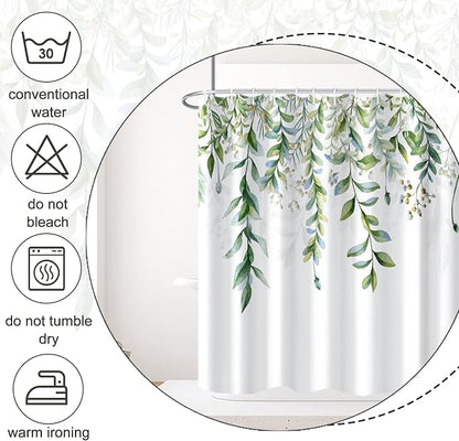 AWERT Green Mixed Light Blue Plant Shower Curtain with 10 Hooks Decorative Sage Green Shower Curtain for Bathroom Waterproof Fabric 60x72inch