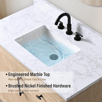 Vanity Art 42" Bathroom Vanity with Sink, Vanity Cabinet with Doors and Shelf, Modern Wood Bathroom Vanity with White Marble Top, Solid Wood Frame, 2 Right Functioning Shaker Drawer,VA70-42-LW-E