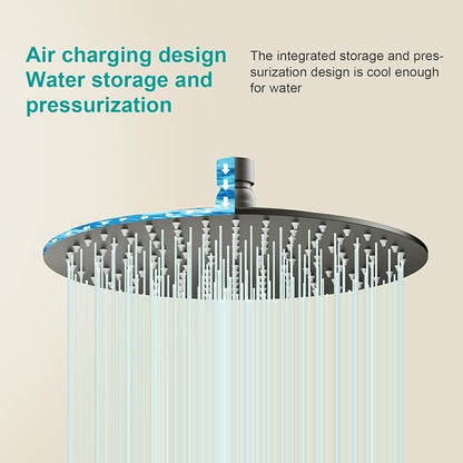 All Metal Rain Shower Head - Heavy Duty Stainless Steel, Easy Install, High Water Flow, Ultra-Thin Modern Design for Bathroom (D-Matte Black, 16)