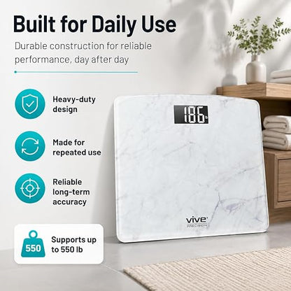 Vive Smart Body Weight Scale (550lbs Capacity) - Heavy Duty Bariatric | Digital Scale for BMI - Plus Size, Large Display - Bathroom Device for Health Extra Wide Base & Smartphone Connectivity