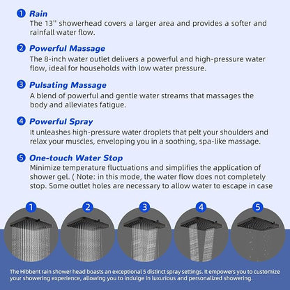 Hibbent Upgraded cUPC Certified 13'' Shower Head Combo, High Pressure 5 Spray Rainfall Showerhead with 10 Sprays Handheld, All Metal 3-way Diverter Shower Arm, 71'' Hose and Holder, Oil-Rubbed Bronze