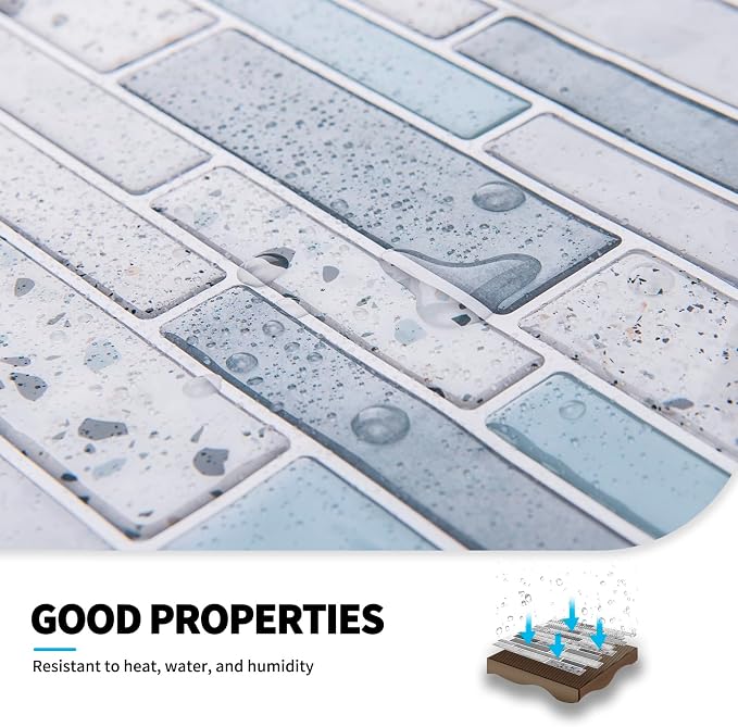 Art3d Peel and Stick Stone Wall Tile, 11.8 x 11.8 in, 10-Sheet, Light Blue | Moisture Resistant, Strong Adhesive, Sturdy, Cleanable, Easy to Install, for Kitchen, Laundry Room, Ideal for New Home Buyers